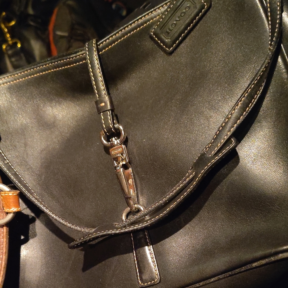 Coach Black Leather Handbag with Silver Accents